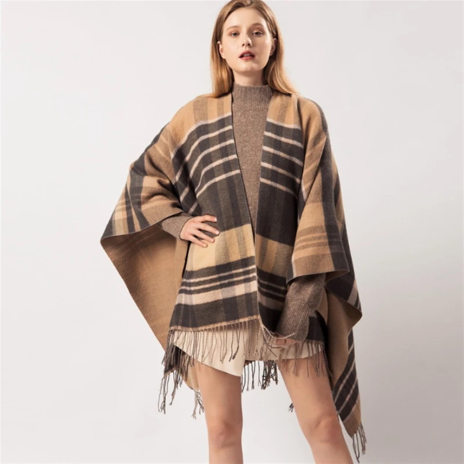 Poncho Lavorato A Maglia Da Donna Mantello invernale a quadri lavorato a maglia cardigan donna autunno mantello femminile femme poncho