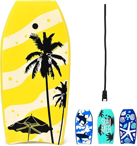 GYMAX Boogie Boards para playa, 33"37"41" con núcleo de espuma EPS, cola creciente, doble canal y correa de muñeca, bodyboard ligero para niños,
