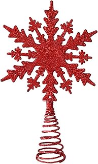 Gold Star Christmas Tree Topper - Snowflake Star for Top of Tree - Red, One Size