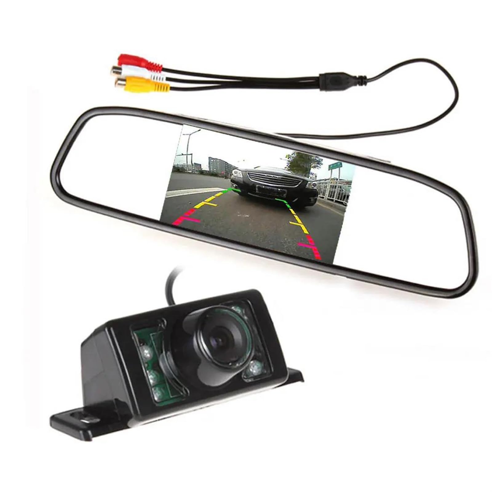 Coche Revertir Asistencia Aparcamiento Espejo 4.3 "Monitor Aparcamiento Monitor Espejo Retrovisor Coche + Cámara Marcha Atrás Respaldo 7 IR Noche Cámara de Aparcamiento