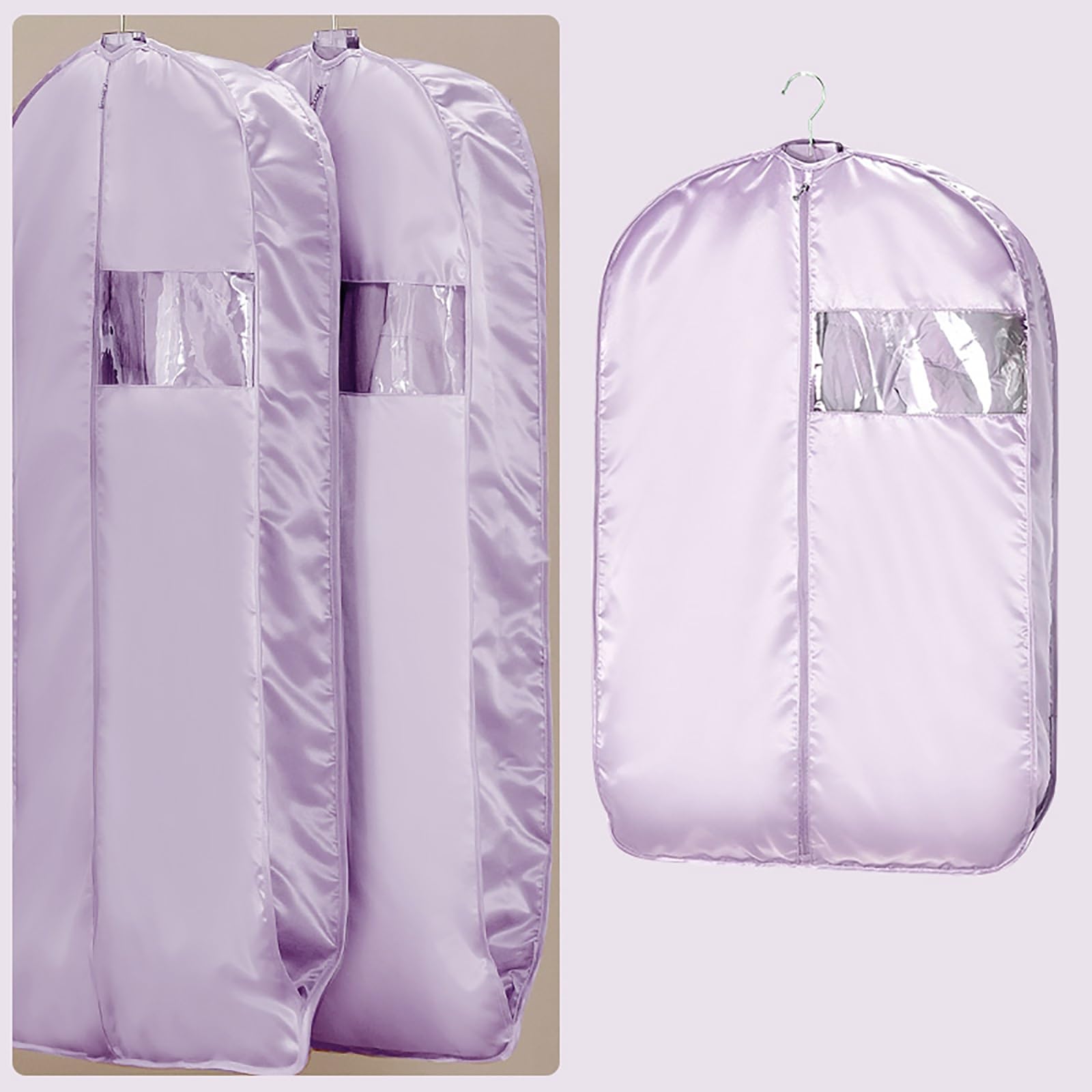 Garment bag, 160gsm Satin Garment Bag, 3.5in Thick Cover, Suit Protection with Transparent Window(Purple,58 * 110cm/23 * 43in)