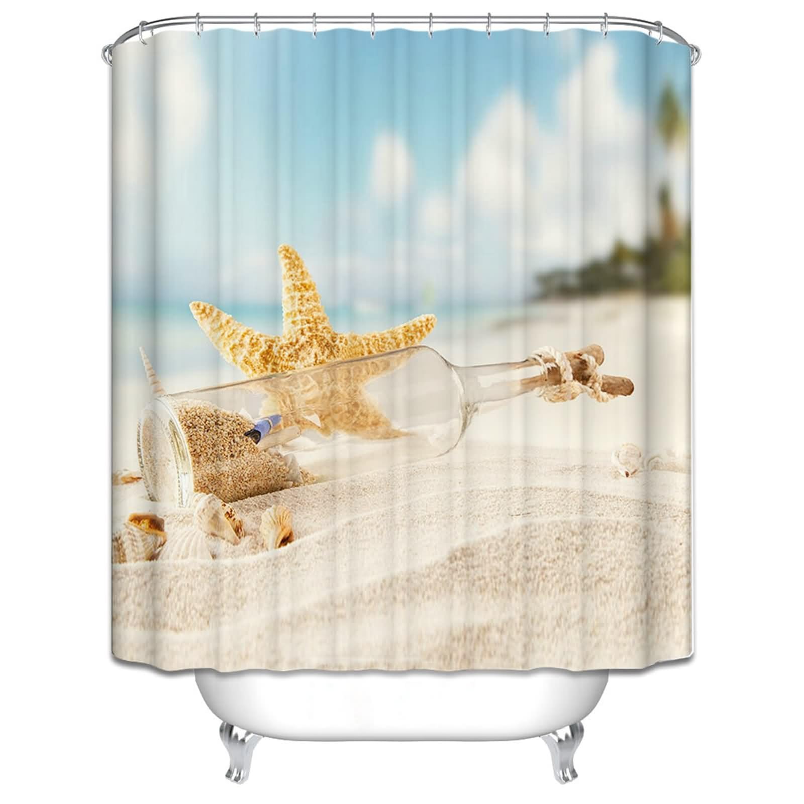Rideau douche textile haut de gamme oeillets robustes motif étoile de mer élégant