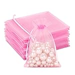 G2PLUS Organza Bags 46 Inches, 100PCS Pink Organza Gift Bags with Drawstring, Sheer Mesh Jewelry Pouches, Sheer Candy Bag for Christmas, Wedding Party Favors