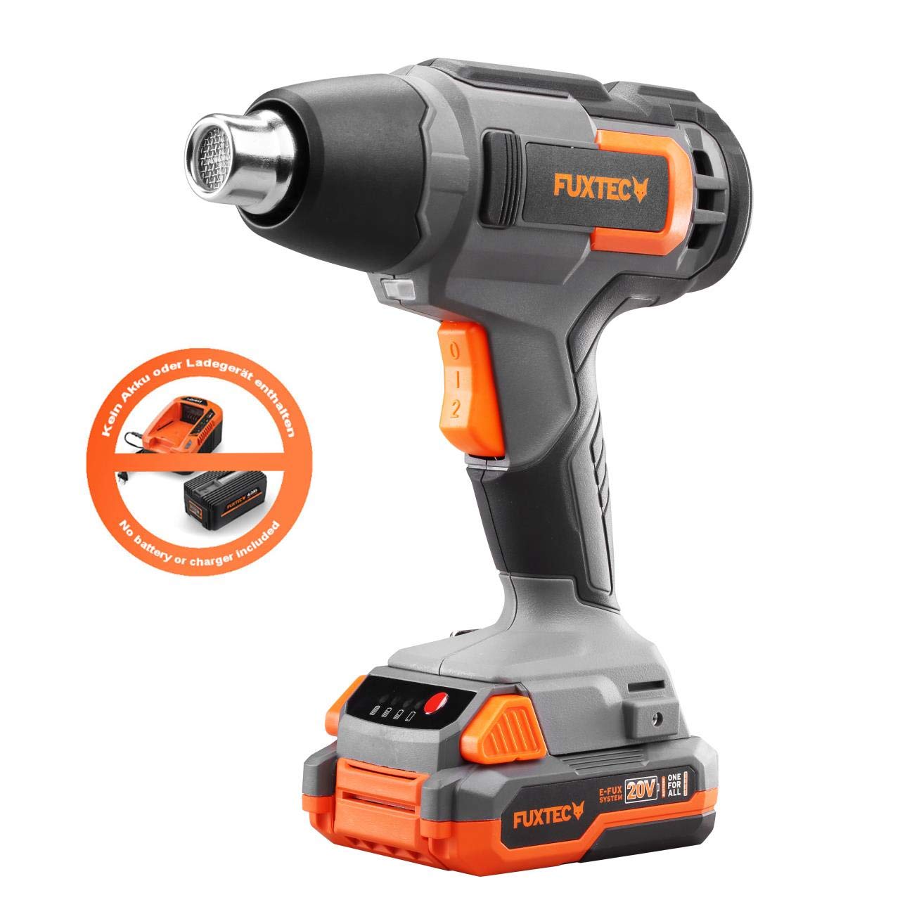 Pistola de aire caliente FUXTEC FX-E1HLP20 - sin batería ni cargador - Pistola de aire caliente hasta 550°C - decapado, soldadura, soldeo