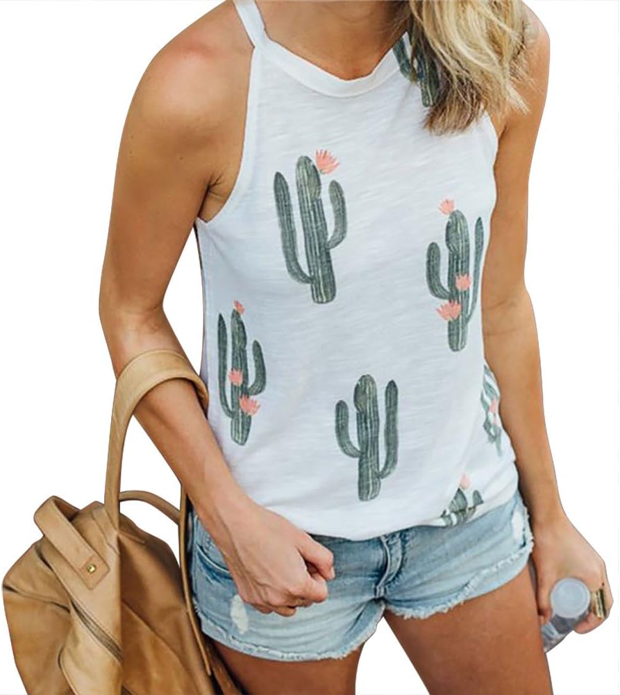 A ANGG Women Girls Summer Cactus Tank Tops Sleeveless Blouse Shirt Camis Tee