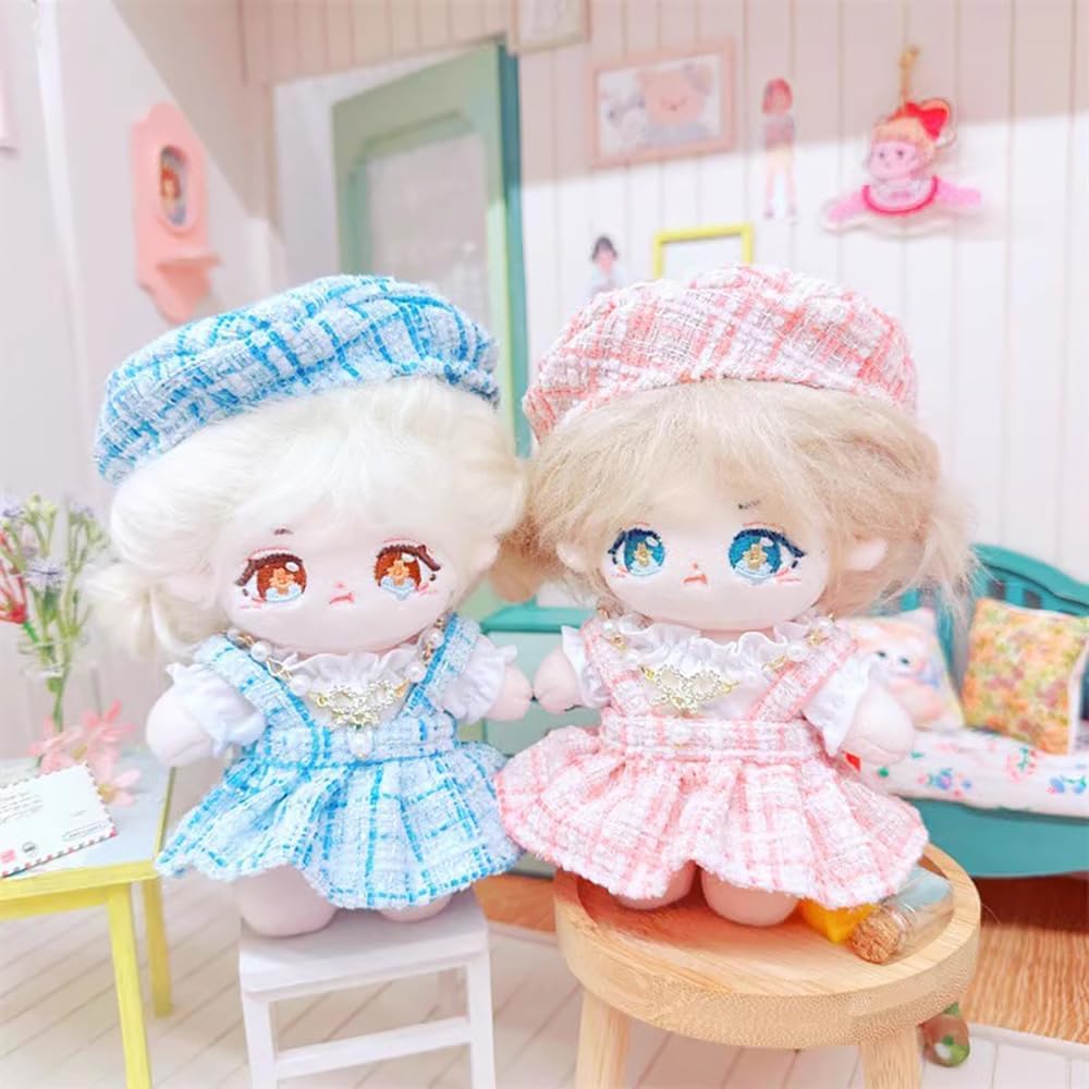 niannyyhouse 10cm~15cm Plush Doll Clothes Berets Suspender Skirt White Shirt Accessories Doll Dress Up (Pink)