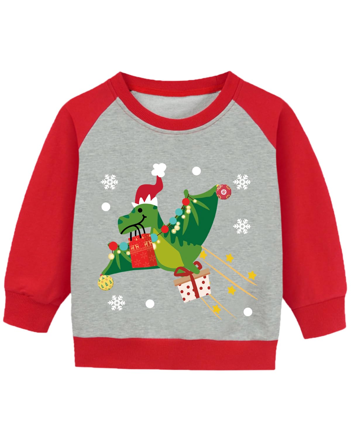DDSOL Toddler Boy Ugly Xmas Raglan Long Sleeve Santa Elk Sweatshirt Kids Christmas Dinosaur Sweater Pullover Tops 2-7T