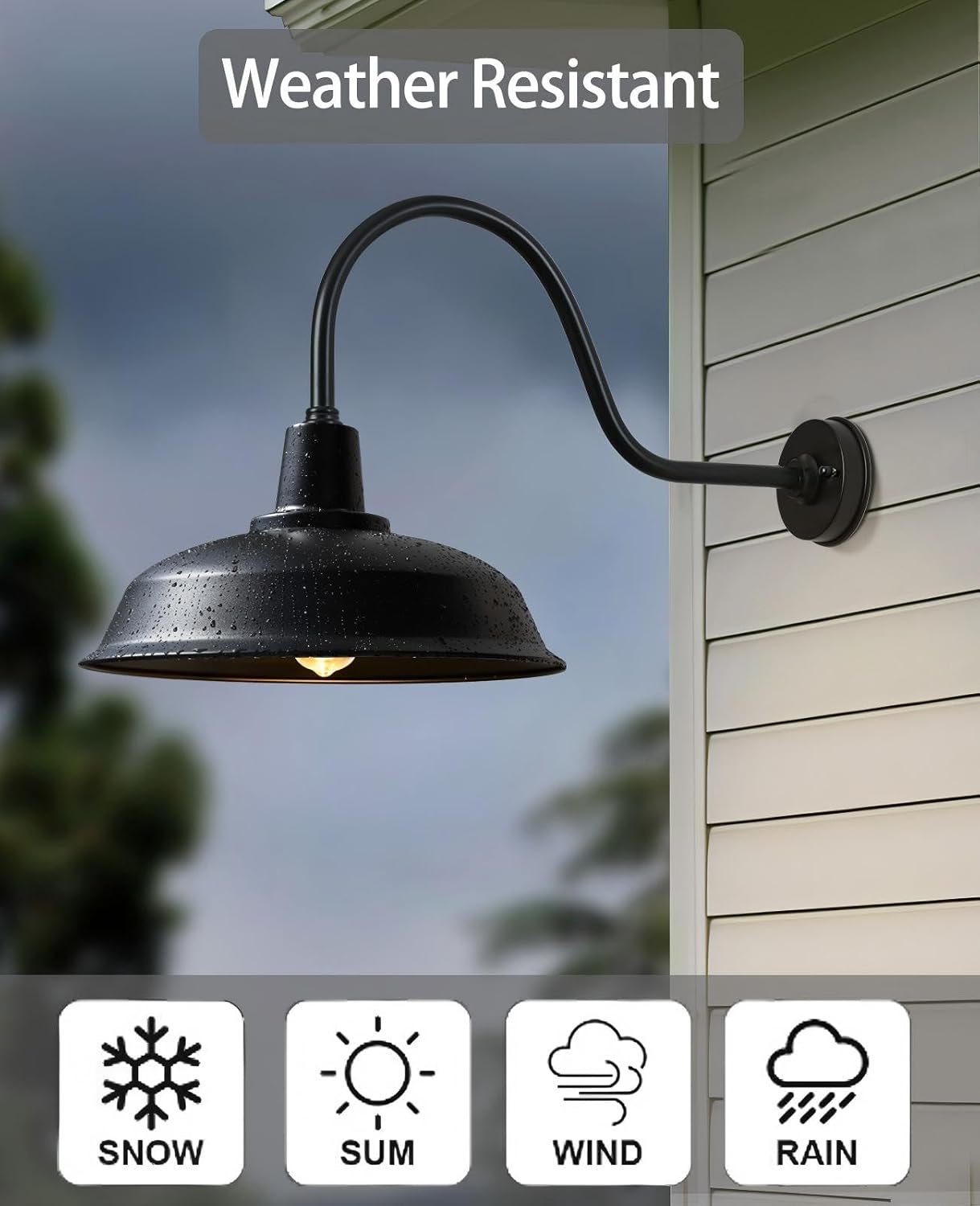 15 Inch Gooseneck Barn Light Outdoor, Matte Black Farmhouse Wall Light for Porch and Garage, ETL Listed, Weather-Resistant, E26 Base, Easy Install