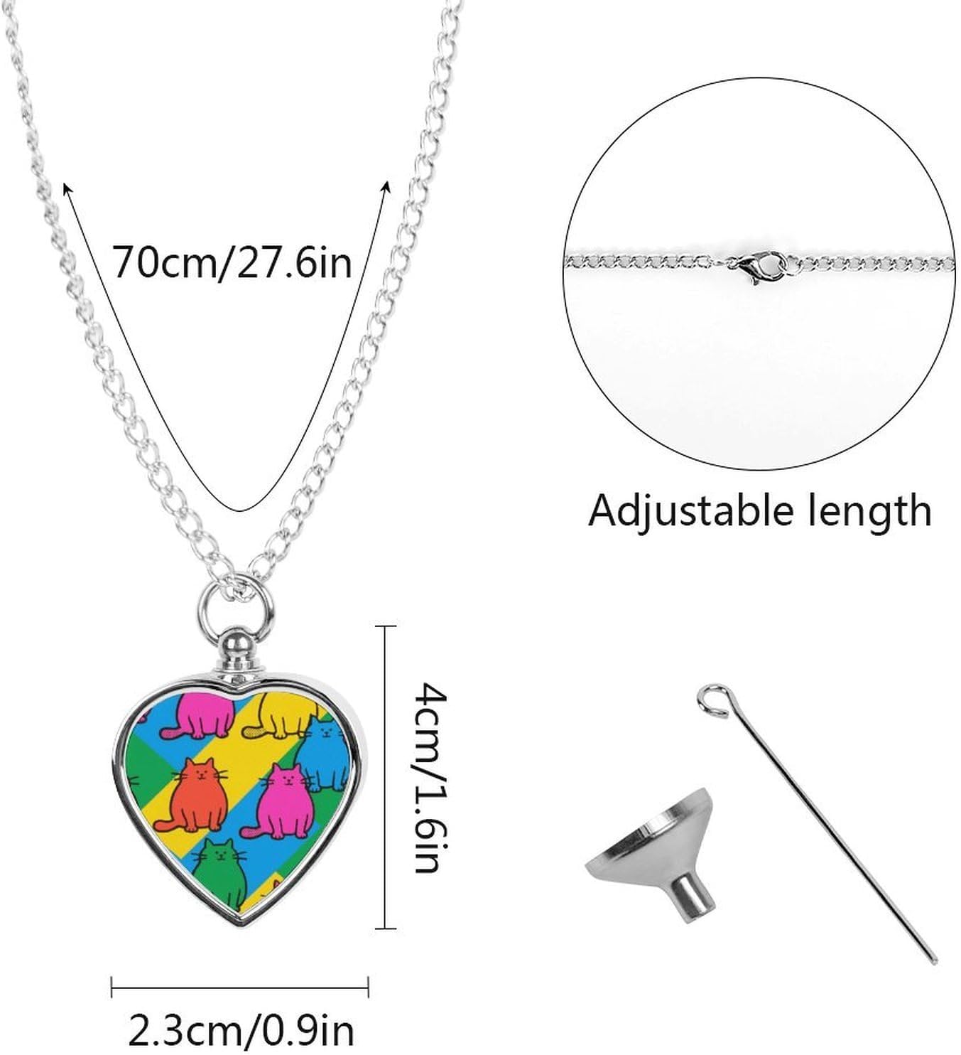 Custom Cat Printed Urn Necklaces for Ashes Memorial Pet Necklace with Filling Kit Adjustable 27.6" Chain Funerary Cremation Jewelry Keepsake Heart Pendant for Beloved Dogs & Cats