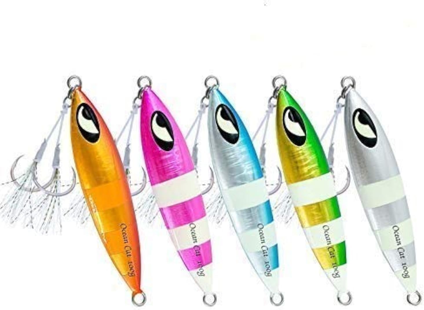 OCEAN CAT Lead Metal Flat Slow Fall Pitch Fishing Jigs Lures Sinking Vertical Jigging Bait with Butterfly Hook for Saltwater Fishing