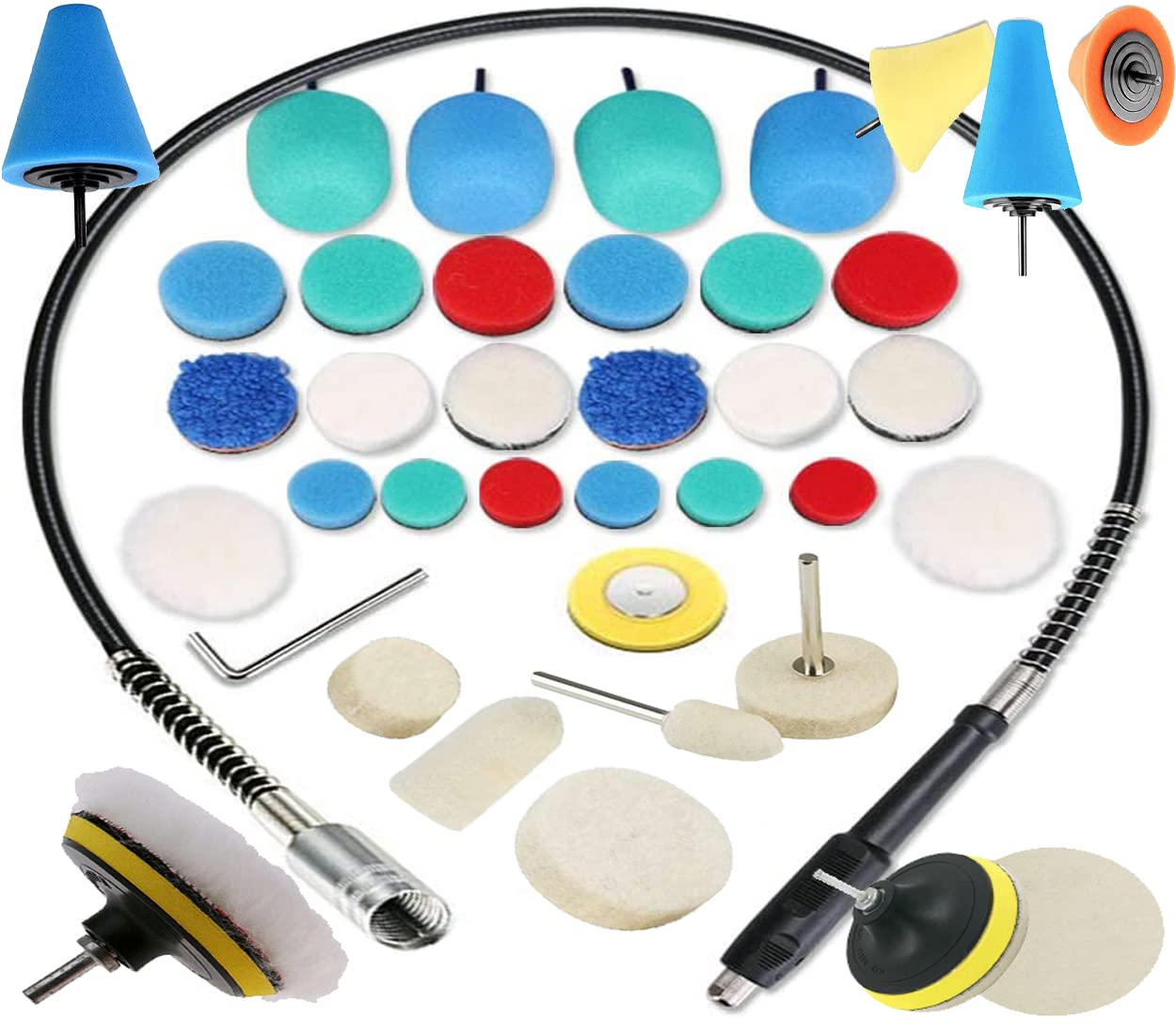 DIY Crafts With 4x Felt 4x Fur 4x Backer Pad, 6"inch, 15x Mini 1-3"inch Cones - Choice 1-7"inch Pad Polishing Wheel Point Mandrel Tight Area Detailing Wa (With 4x Felt 4x Fur 4x Backer Pad, 6"inch)