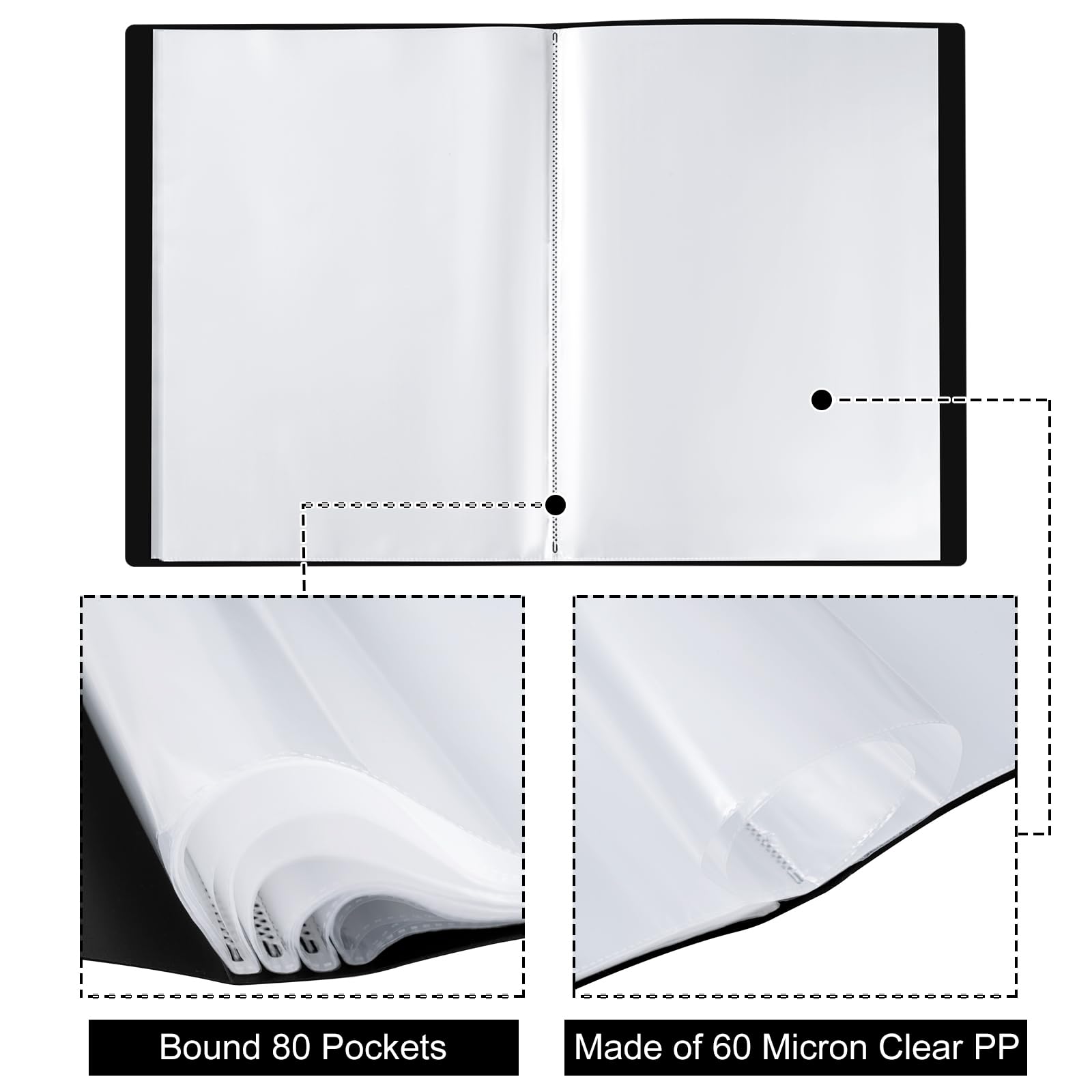 Srvnpioy 2 Pack A3 Display Book with 80 Pockets (160 Sheets Capacity), A3 Portfolio Presentation Book for Artwork Drawing - Image 3