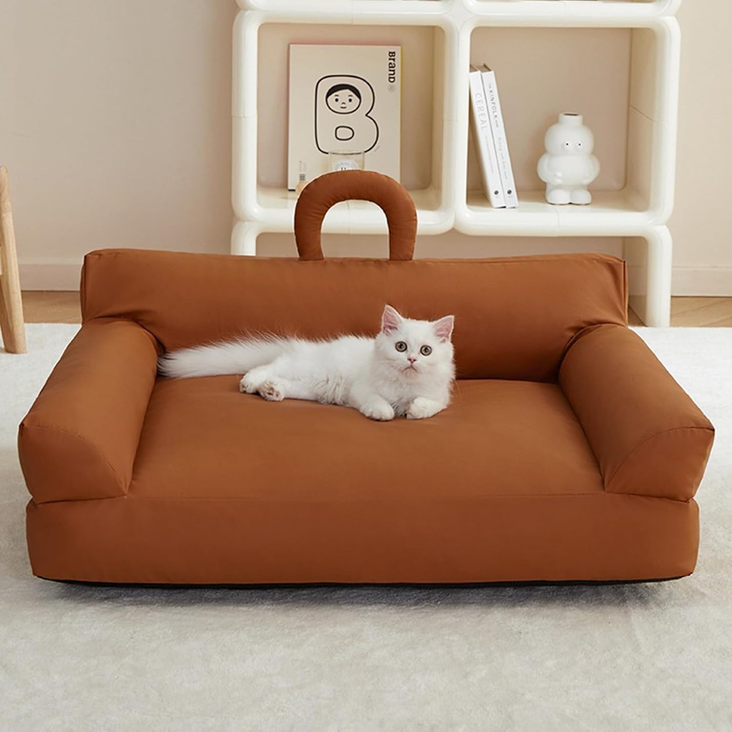 Faux Leather Cat Bed Waterproof and Removable Cat Couch Easy to Clean Cat Sofa Universal in All Seasons Pet Sofa Beds Modern Pet Furniture for Cats Small Medium Dogs,Gray,L