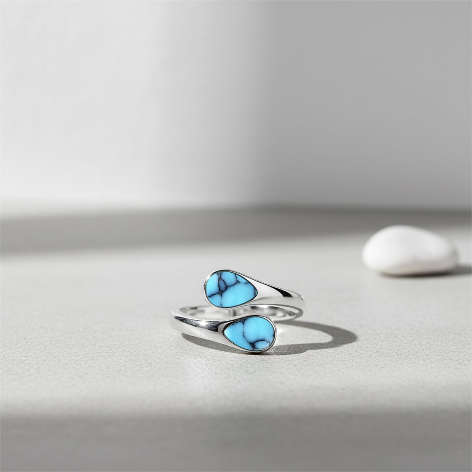 KQ&TTENG Anello turchese da donna, in argento Sterling 925, regolabile, idea regalo per ragazze
