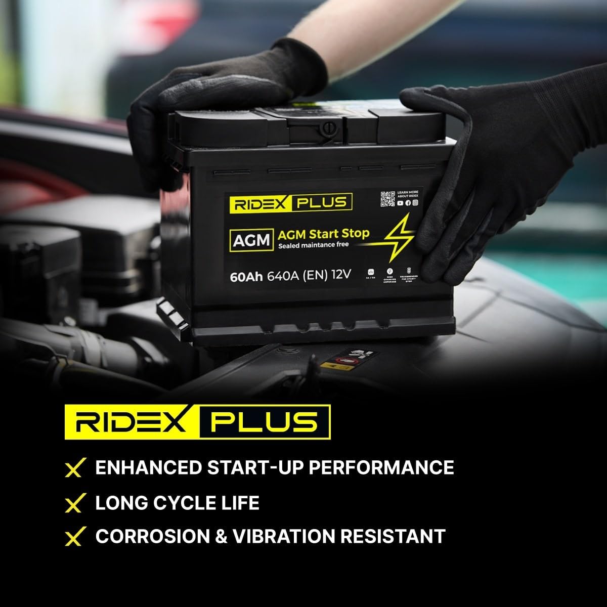 RIDEX PLUS 1S0013P AGM Start-Stop Batería Coche 80Ah 840A 12V B13 DIN/ISO L4 Baterías de Arranque de 75Ah 70Ah Compatible con VW Transporter T5 Furgoneta 7HA, 7HH, 7EA, 7EH Tiguan II AD1, AX1
