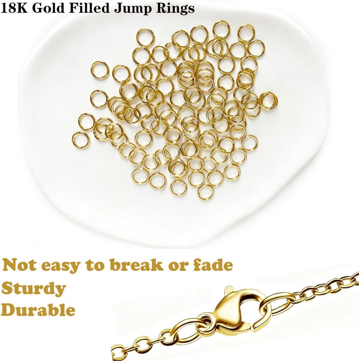 500pcs 4/5/6/7/8mm 18K Gold Filled Jump Rings for Jewelry Making Open Gold Jump Rings for Bracelet Necklace Repair Non Tarnish Connector Gold Rings Brass Split Rings for Key Chains