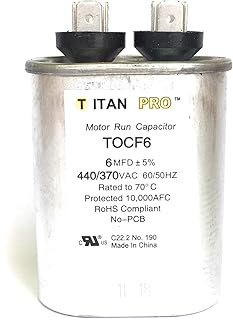 Motor Run Capacitor, 6 MFD, 3-3/16 in. H
