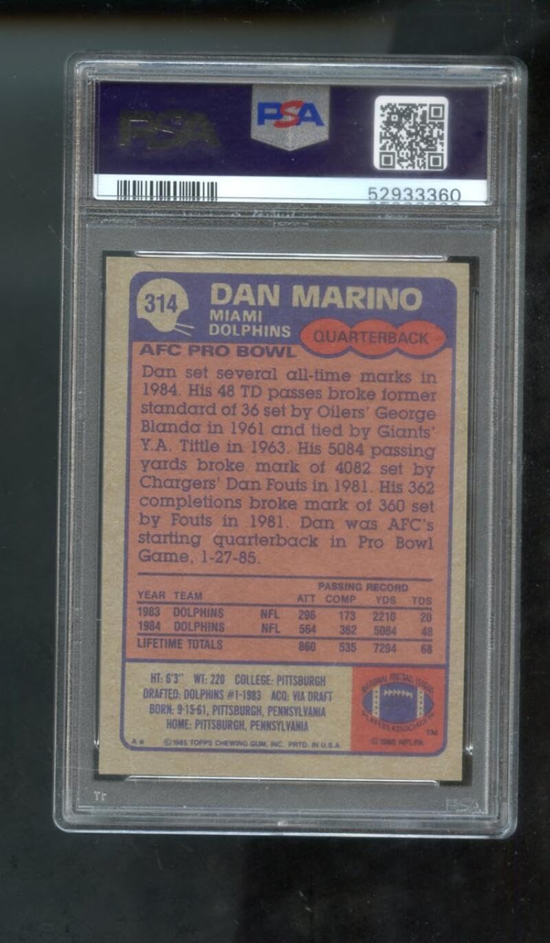 1985 Topps #314 Dan Marino PSA 9 Graded Football Card NFL MINT Miami Dolphins