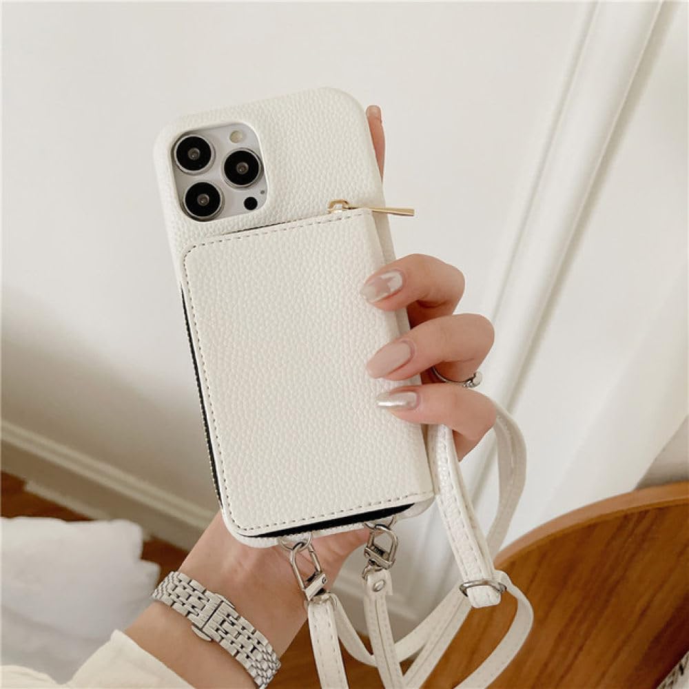 Funda para teléfono con correa para el hombro y billetera con cremallera para iPhone 15 15Pro Max 14 Plus 13 Pro 12 11 Funda trasera con bolsillo para tarjeta con cordón de cuero PU, b, para iphone 1