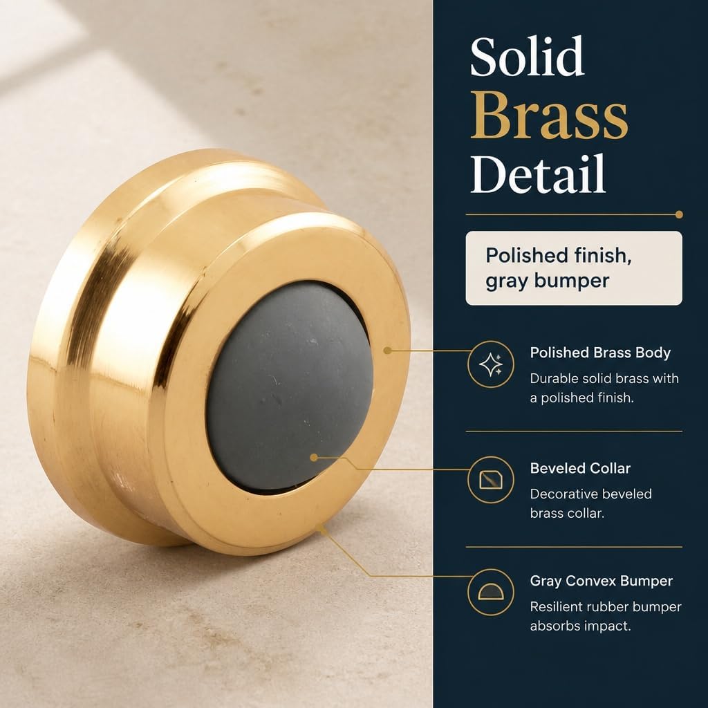 Prime-Line J 4570 1 In., Cast Brass, Bright Brass, Wall Stop with Convex Bumper (Single Pack)