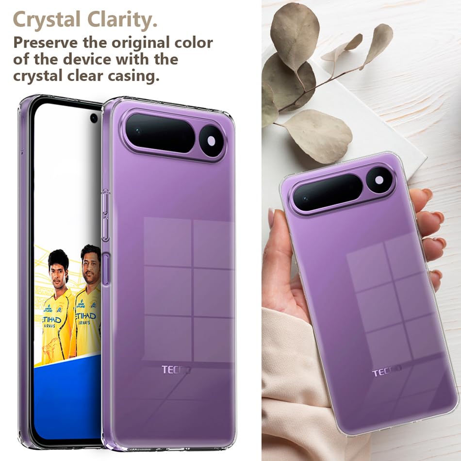 Image of Fashionury Crystal Clear Case for Tecno Spark 50 5G | Yellowing Resistance | Transparent TPU Silicone | Raised Camera Lips | Slim Transparent Cover