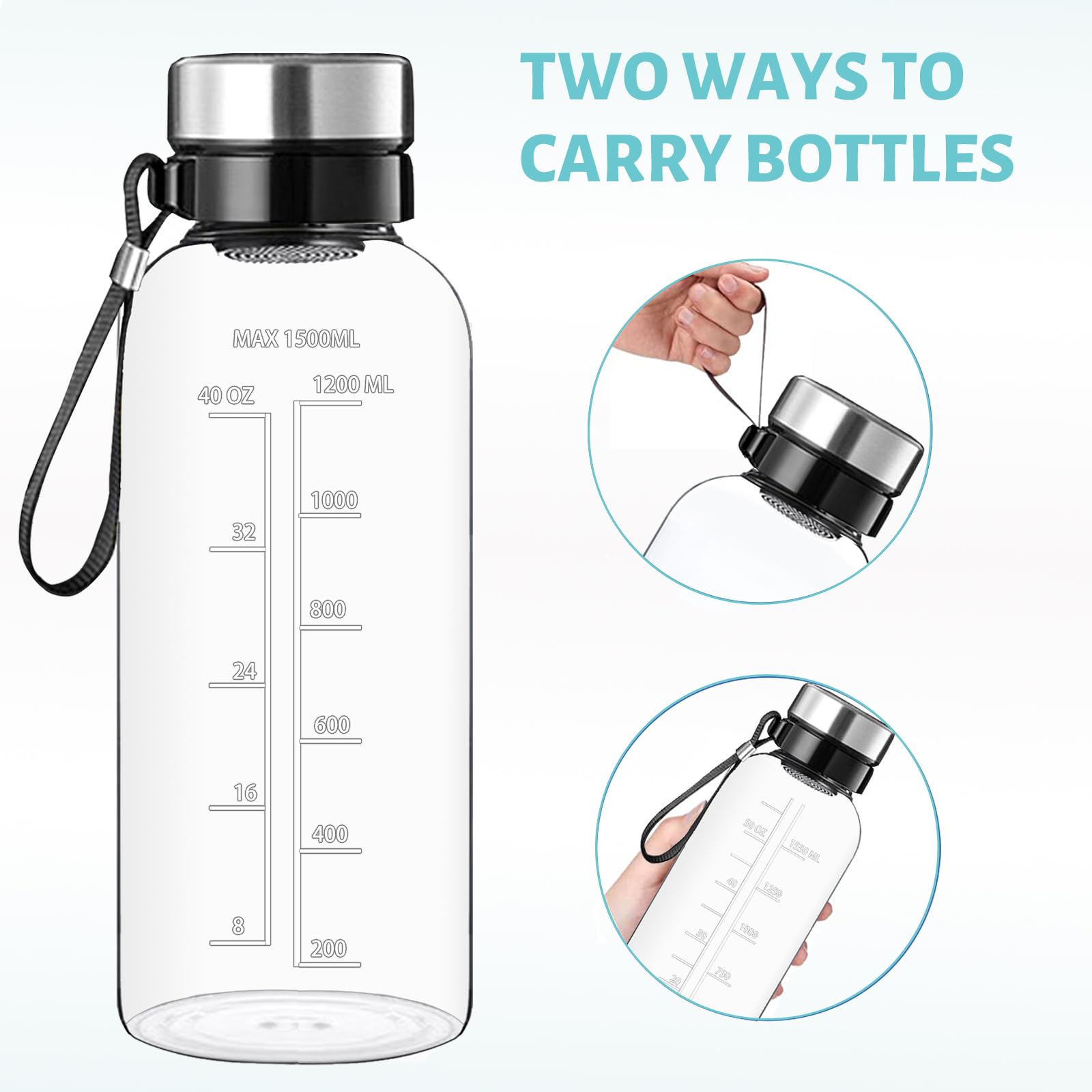RNCKUUE Glass Water Bottle 1.5 Litre - 1500ml Large Borosilicate Wide Mouth Glass Drinking Bottles With Time… - Image 4