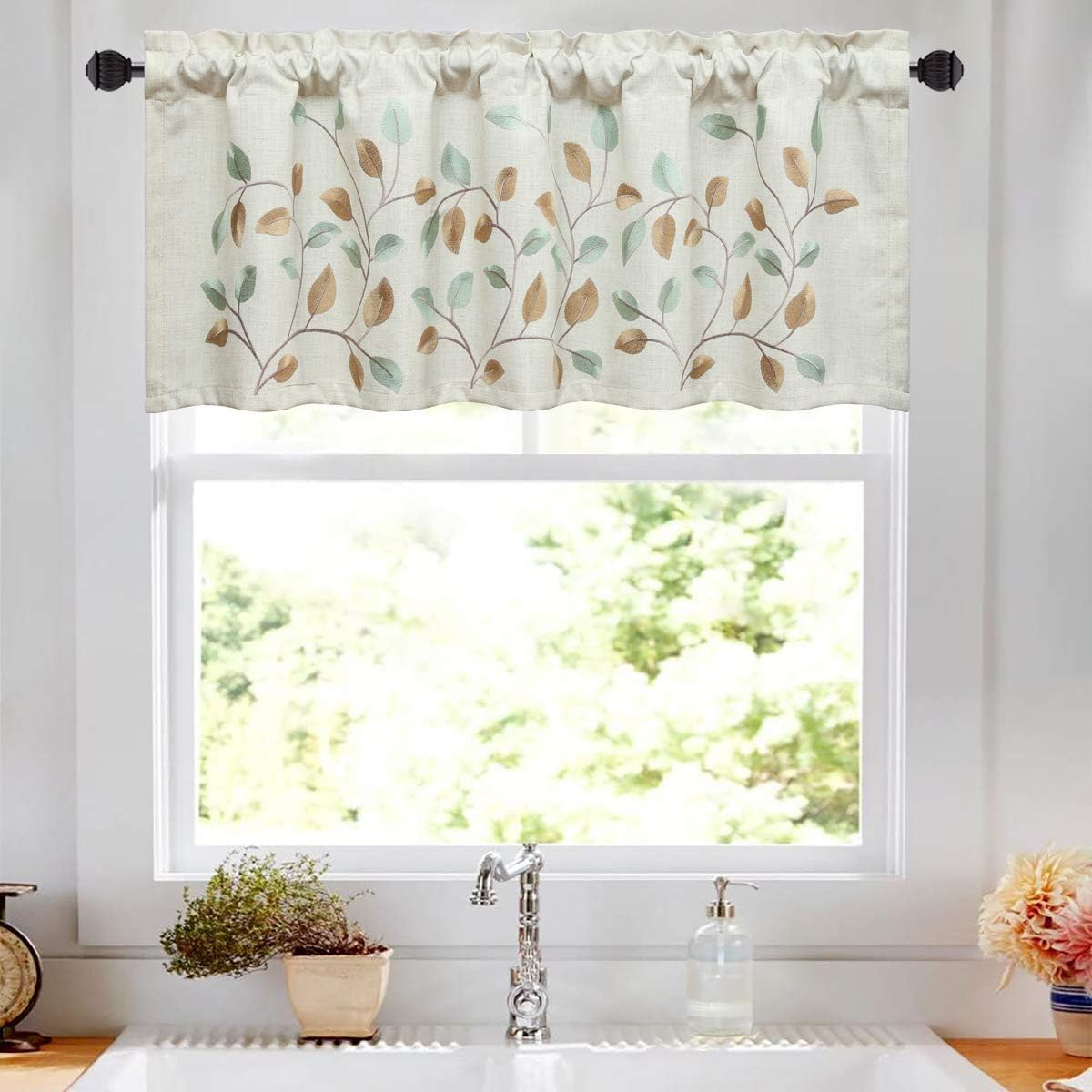 VOGOL Linen Valances for Windows, Colorful Leaf Nepal Ubuy