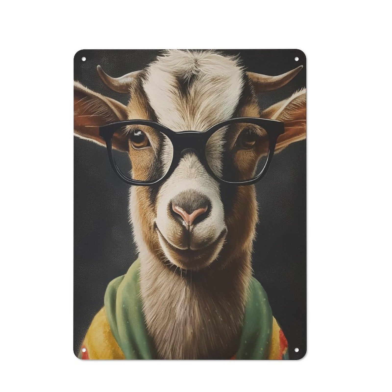 Junmoney Goat With Glasses Vintage Tin Sign 40X30cm With For Studio Or Craft Room, For Garage, Workshop And Man Cave Decoration