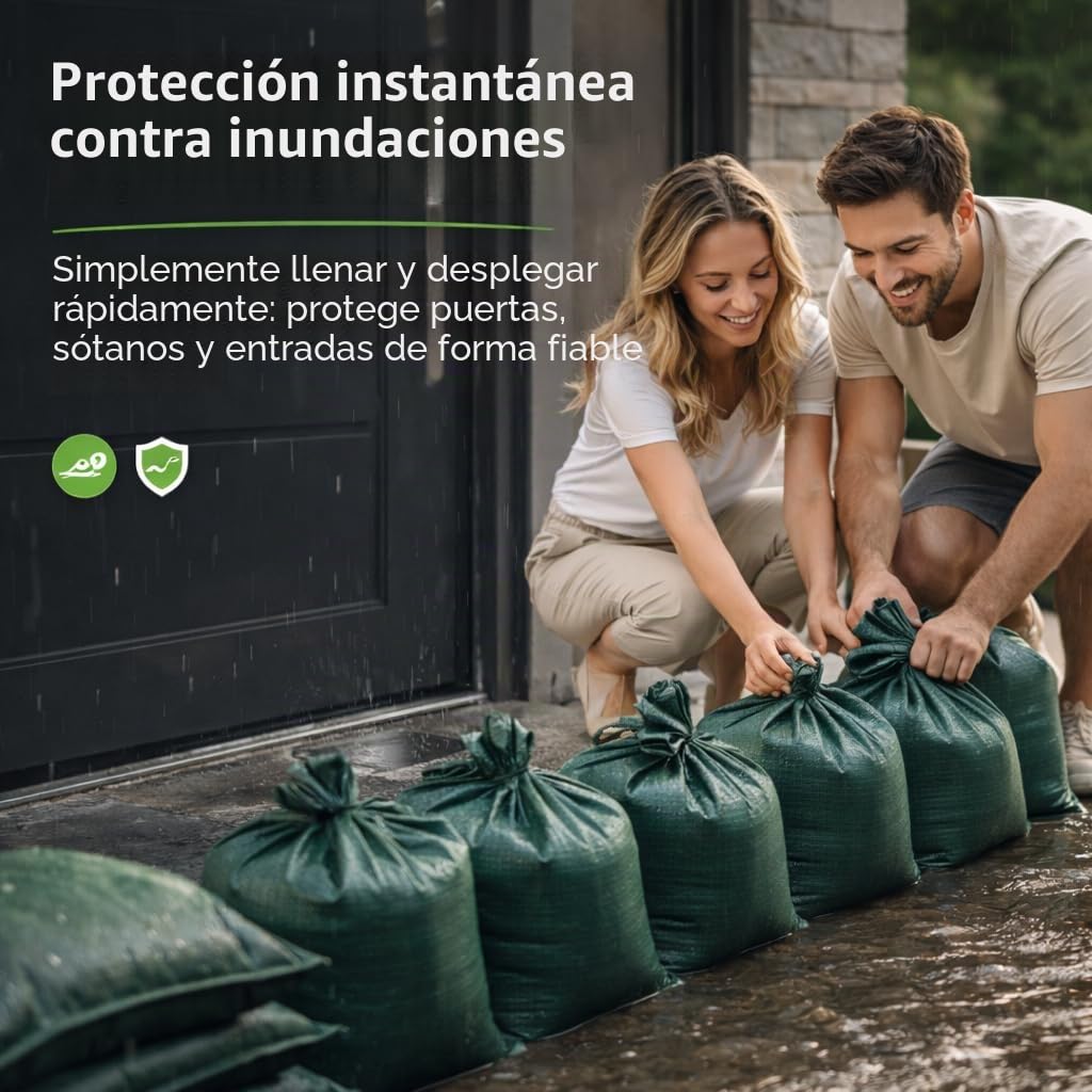 50 sacos de arena de 40 x 60 cm cada uno con cordones para protección contra el agua en caso de inundaciones sin rellenar, protección contra inundaciones, saco y saco de tela (50)