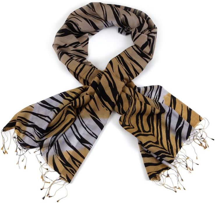 Ritz Collection Women's Printed Light Cashmere Shawls With Fine Silk Blend Tiger Printed
