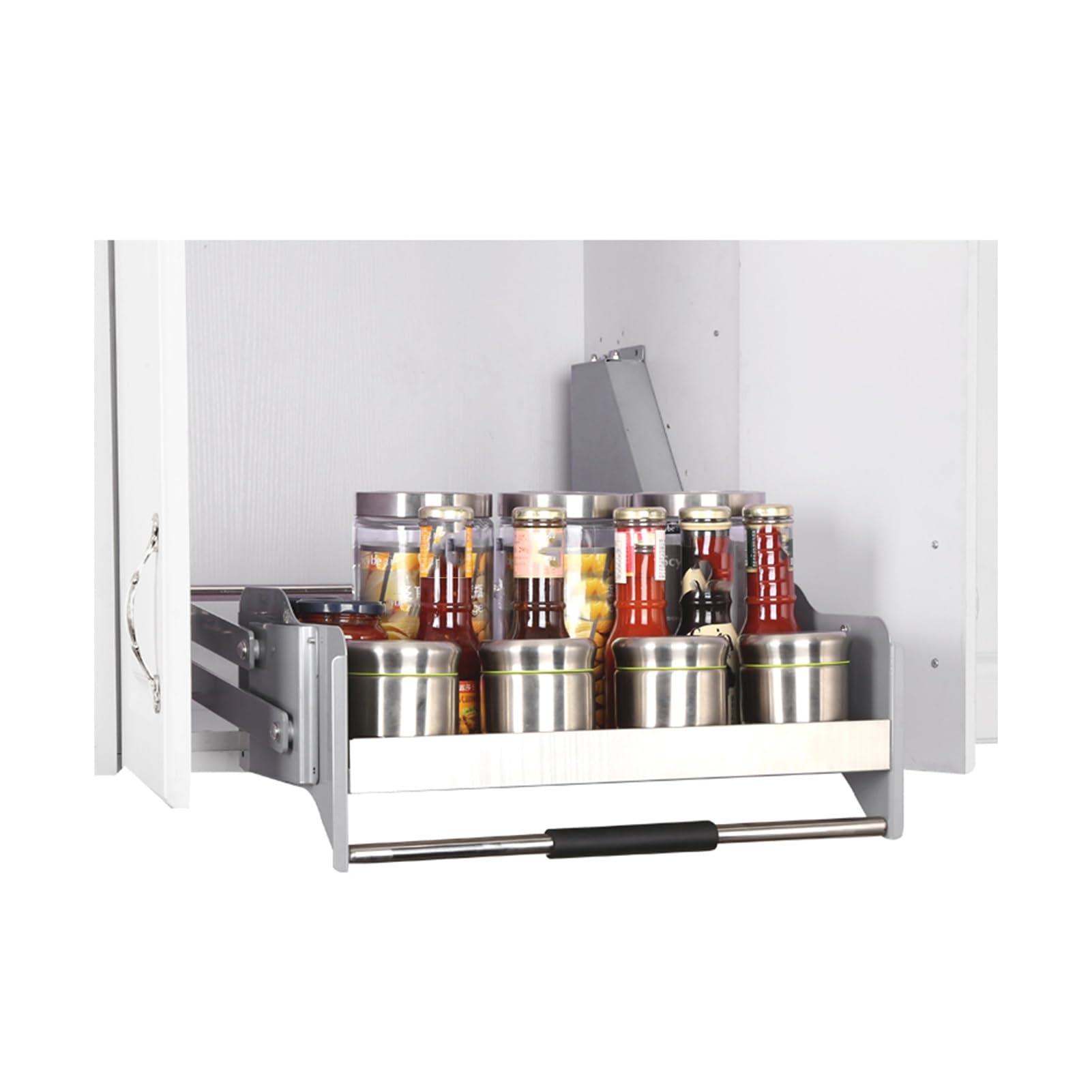 IUokLU Heavy Duty Pull Down Spice Rack Organizer - Tiered Cabinet Shelf for Spice Bottles & Seasoning Jars - Space-Saving Kitchen Storage Solution(560-570mm)