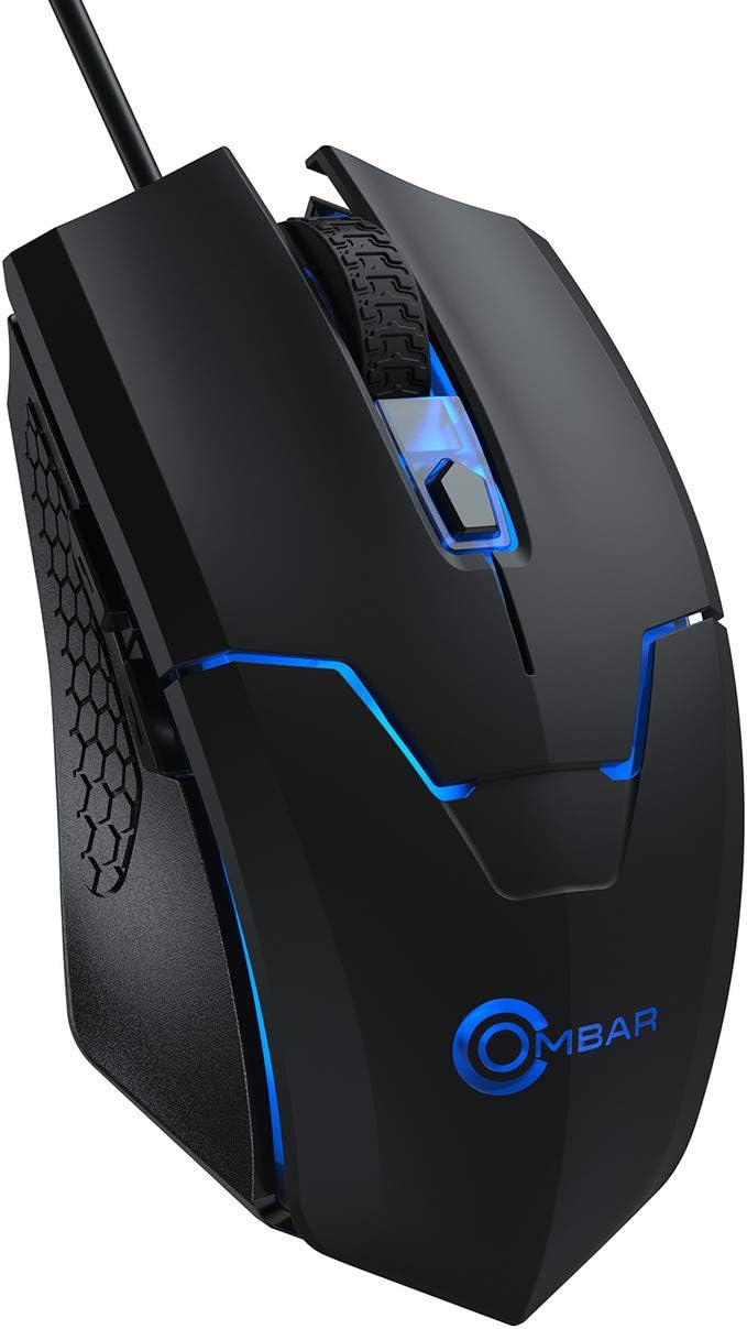 Gaming Mouse Wired, OMBAR 6 Buttons 4 DPI Adjustable Auto Breathing Backlight Optical Comfortable Grip Ergonomic PC Gaming Mice for Windows 7 / 8 / 10 / XP Vista Mac Macbook Linux, Black.