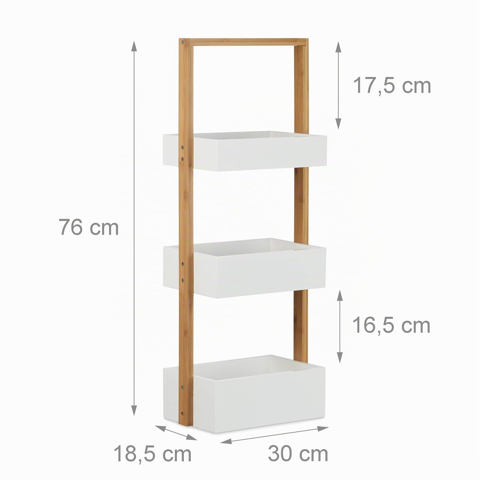 Relaxdays Scaffale bagno in bambù con 3 cestini ripiani mensole di MDF HxLxP: 76 x 30 x 18,5 cm bianco/beige