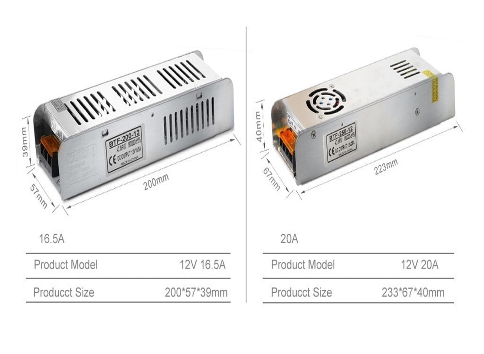 Fuente de alimentación LED DC12V, transformador de interruptor 15A 16.5A 20A 30A, adaptador de tira de luz LED WS2811/WS2815,(180/220 to 12v20a)