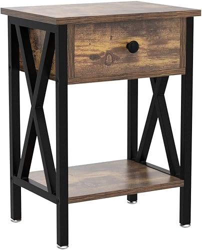 Miniatura 5 de VECELO Mesa auxiliar moderna, estante de almacenamiento para mesita de noche con cajón para sala de estar, dormitorio, salón, 15.8 pulgadas, 11.8