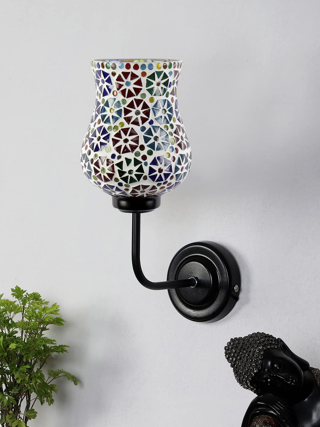 Devansh Iron Wall Lamp, Wall Decor, Wall Hanging Wood Light lamp,Vintage Wall Lamps, Industrial Wall Lights Decorative Home, Living Room, Indoor Outdoor Lighting- Mosaic Glass (Multicolor)-K
