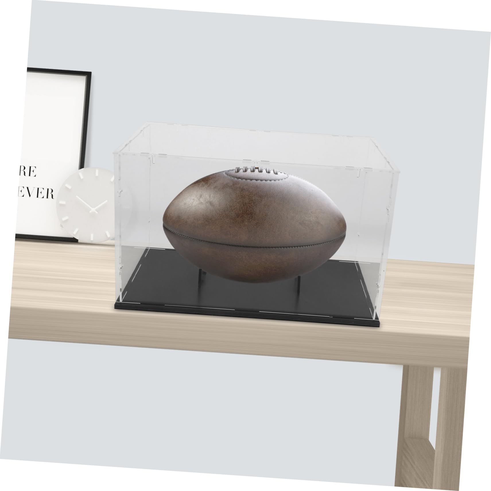PRETYZOOM Vitrina Acrílica Negra Desmontable para Balones de Rugby y Béisbol con Diseño Extraíble y Acceso Rápido Adecuado para Uso en Interiores y Hogar