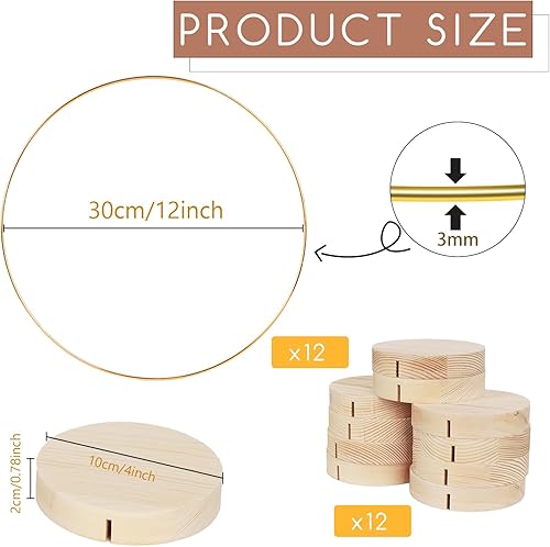 Miniatura 7 de GUDELAK 12 piezas de centro de mesa de aro floral de metal de 12 pulgadas con soporte para mesa, anillo de corona de oro de macramé de metal con 12