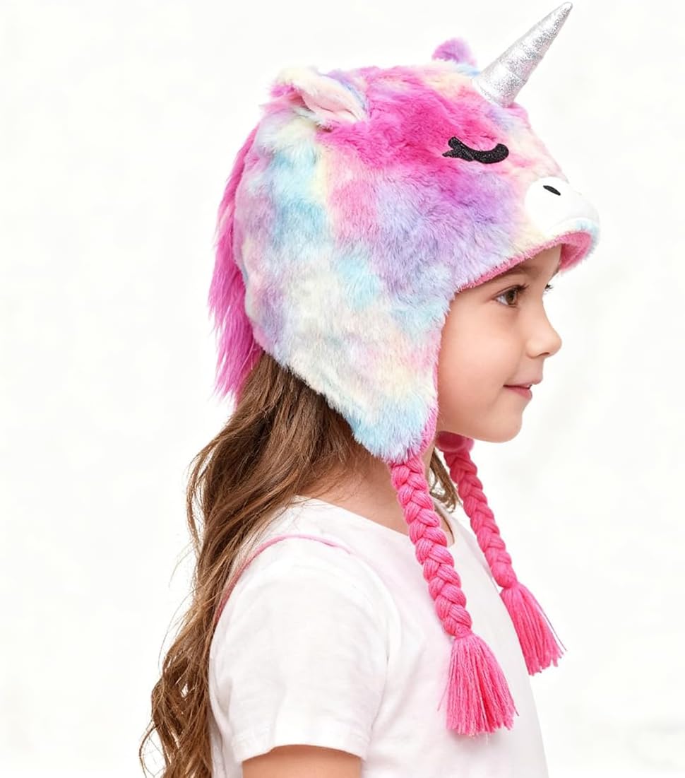 Kids Girls Winter Unicorn Beanie Hat Shining Glitter Knitted Earflap Fleece Lined Cap Toddler Little Girls - Image 8