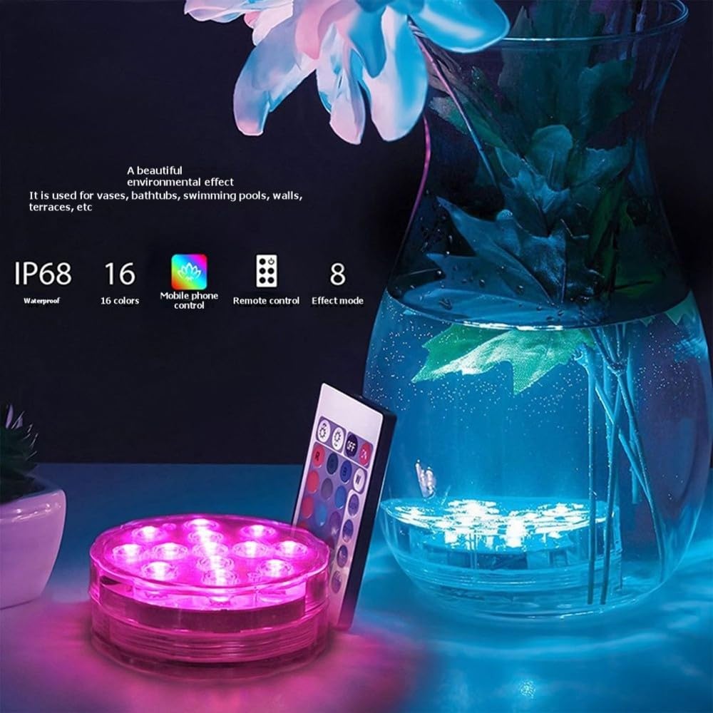 10 Leds Luz Subacuática RGB Luz de Acuario Impermeable Luz de Piscina Bajo el Agua Luz Ambiental para Jardín Acuario