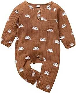 Niños Bebé Niñas Niños Ropa De Una Pieza Otoño Unisex Algodón Lino Mameluco Mono Sol Impreso Mono De Manga Larga