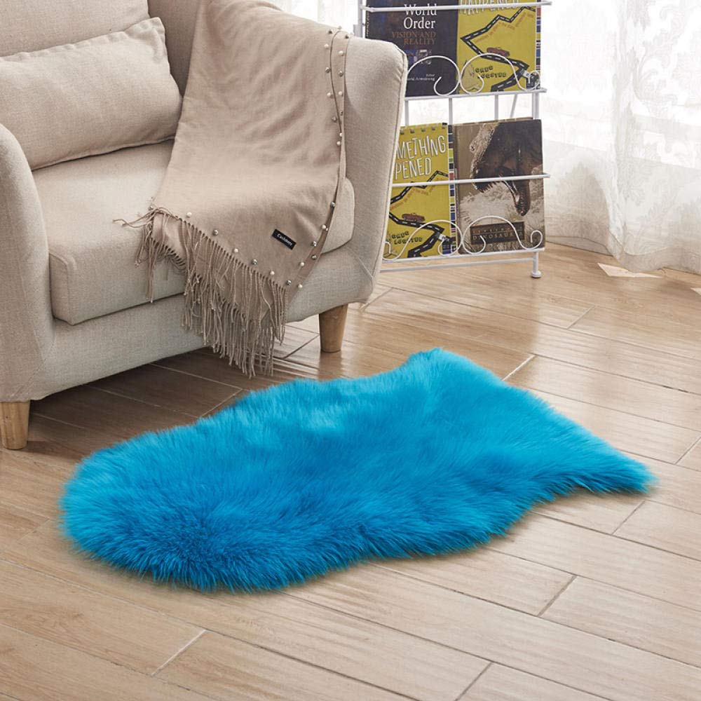 Spitzenqualität Lammfellimitat Teppich, Flauschig Weiche Nachahmung Wolle Teppich Longhair Fell Optik Gemütliches Schaffell Bettvorleger Sofa Matte Dunkelblau 75 * 120 cm