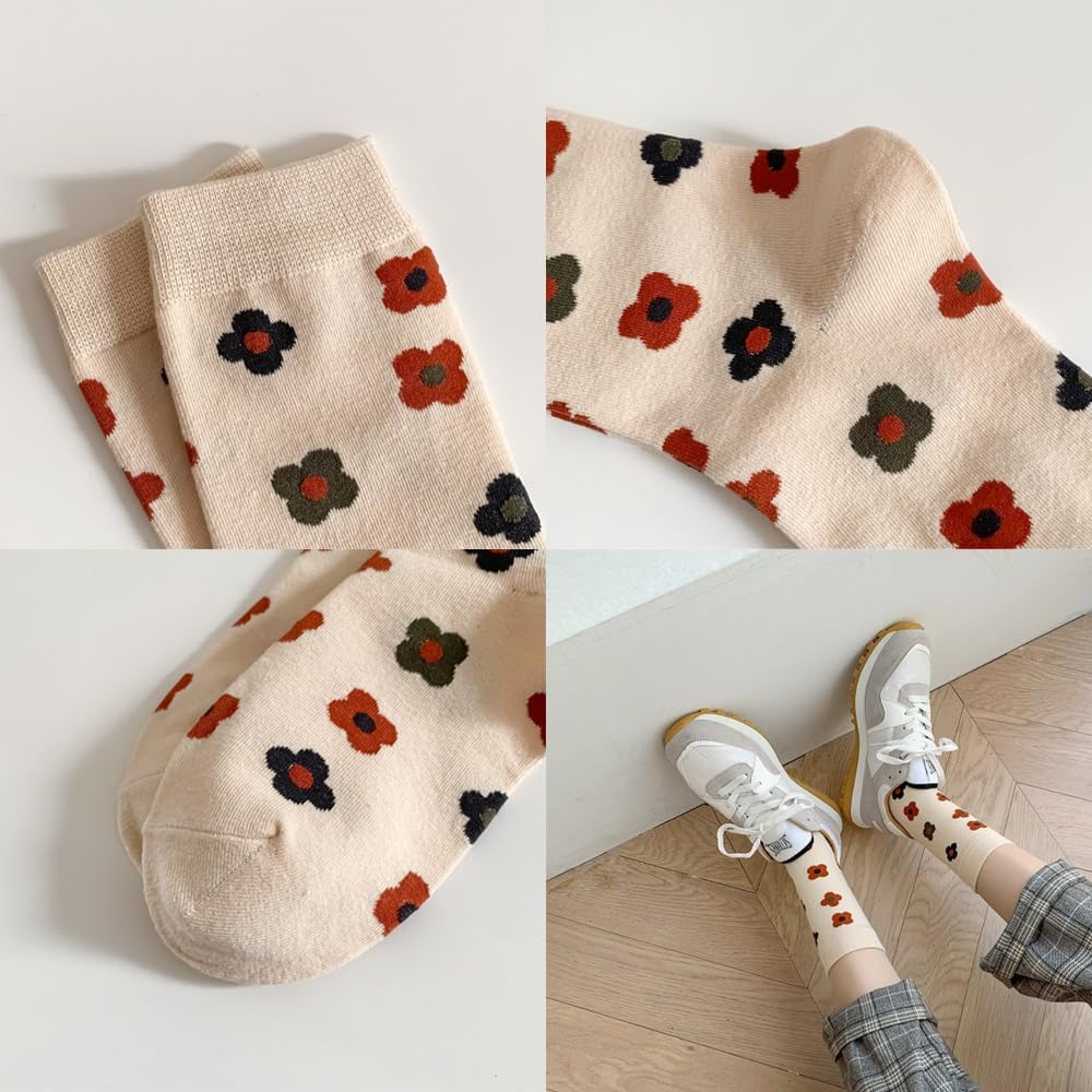 HOMSSEM Floral Crew Socks – 5Pair Flower Graphic Soft Cotton Socks for Women, Teen Girls – for Sandals, – Cute Vibrant Colors - Image 5