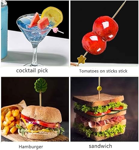 Miniatura 5 de We Moment 100 palillos de cóctel hechos a mano de bambú natural de madera, 4.7 pulgadas de largo, palillos decorativos de frutas para aperitivos,