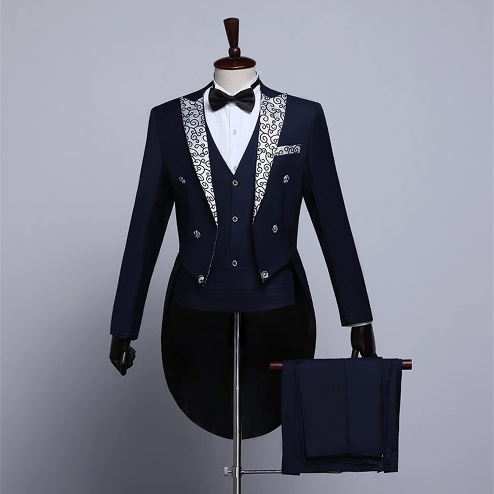 Mens Formal Tuxedo Jacket Set Solid Slim Fit Tailcoat Blazer Sets Swallowtail Dinner Party Wedding Tux Dress Coat (Dark Blue 2,Small)