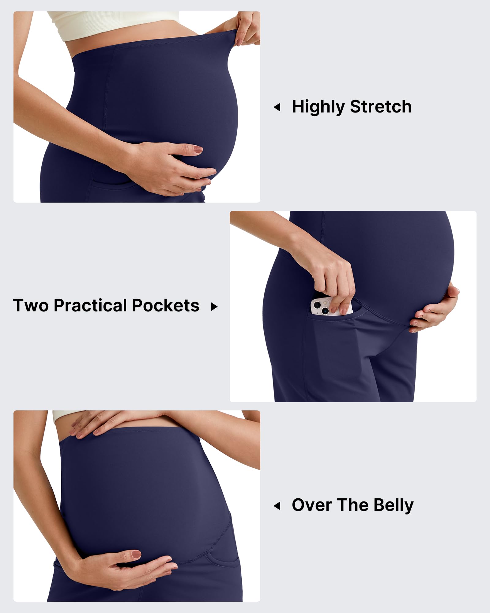 G4Free BareFeel - Pantalones cortos deportivos de maternidad con bolsillos sobre el vientre, cómodos pantalones de entrenamiento de verano para embarazo