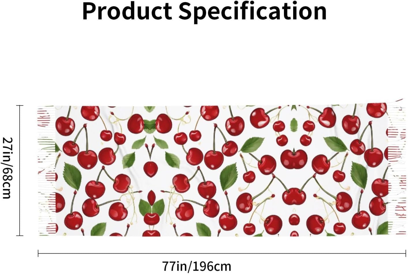 (Red Cherries) Women's Soft Warm Scarf Large Plush Shawl Wrap with Fringe Fashion Winter Scarves for Cold Weather