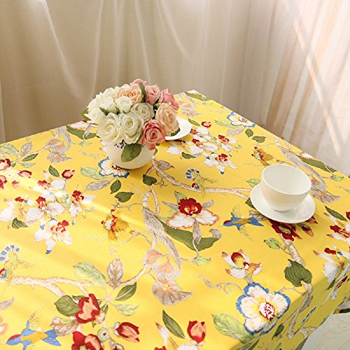 Bohemian Style Tablecloth 100% Cotton Flying Birds Printed Rectangular Oblong Table Covers For Dinner Parties Picnic Kitchen Home Decor 1 Piece 55" X 87" Yellow #TOP1