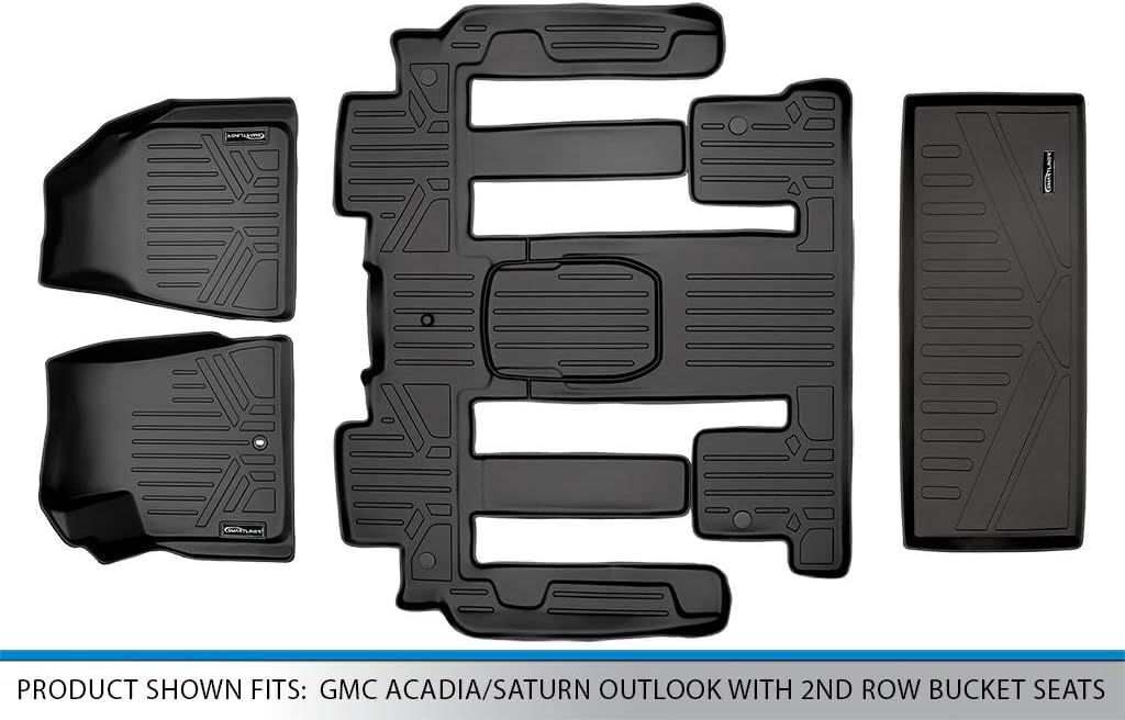 MAXLINER Custom Fit 2 Row & Cargo Liner Behind The 3rd Row Black Floor Mat Liner Set Compatible with 2007-2008 GMC Acadia (Bucket Seats on The Second Row)