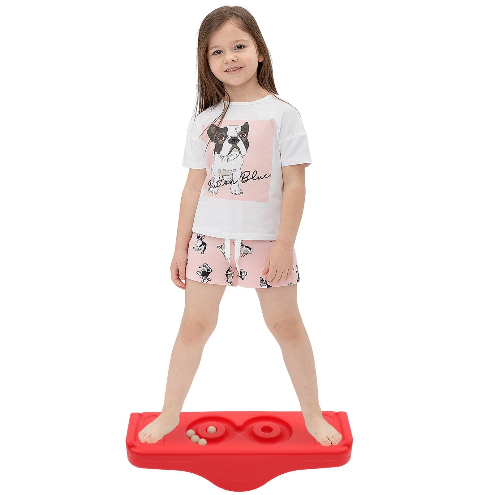 Kids Rocking Seesaw Balance Board with 5 Wooden Balls Sensory Training Rocking Board Balance Training Equipment Children Indoor Outdoor Activity Toy (Red)